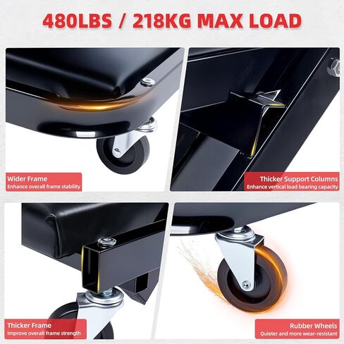 Mechanic Creeper 40inches 2-in-1 Z مقعد 480 رطلاً ، كرسي مرآب قابل للطي قابل للتعديل مع طي العجلات 6pcs ، وضع الجلوس أسفل الظهر ، تحت إصلاح السيارات ، الأحمر ، الأحمر. in Kuwait
