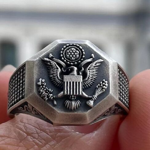 American Eagle Signet Ring, 925K Sterling Silver Patriotic Ring, 0.019 lbs, 0,55 x 0,55 Inch, Great Seal of the US Ring, Best US Army Gift, National Emblem Jewelry in Saudi Arabia