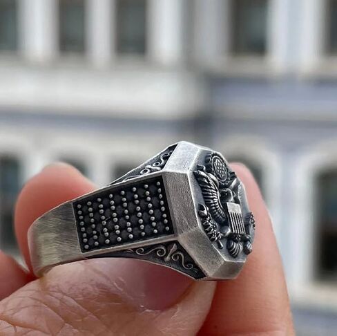 American Eagle Signet Ring, 925K Sterling Silver Patriotic Ring, 0.019 lbs, 0,55 x 0,55 Inch, Great Seal of the US Ring, Best US Army Gift, National Emblem Jewelry in Saudi Arabia