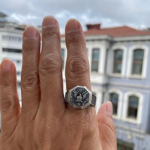 American Eagle Signet Ring, 925K Sterling Silver Patriotic Ring, 0.019 lbs, 0,55 x 0,55 Inch, Great Seal of the US Ring, Best US Army Gift, National Emblem Jewelry in Saudi Arabia