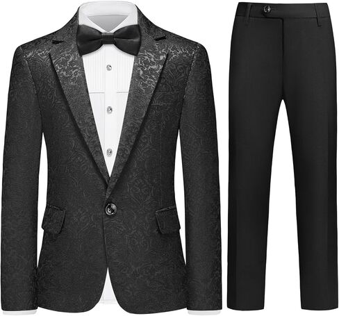 Lamgool Tuxedo Suits for Boys Floral Jacquard Kids Formal Outfit 4-Piece Set with Blazer Shirt Pants Bow tie Prom Wedding in Saudi Arabia