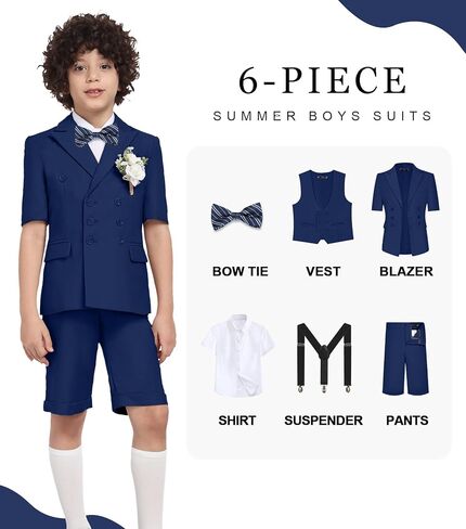 الأولاد بدلة أطفال قصيرة بدلة توكسيدو 6 أجهزة كمبيوتر ملابس ملابس قصيرة الأكمام خاتم الزفاف الدب سترة سترة قميص مع ربطة عنق in Kuwait