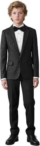 Lamgool Tuxedo Suits for Boys Floral Jacquard Kids Formal Outfit 4-Piece Set with Blazer Shirt Pants Bow tie Prom Wedding in Saudi Arabia