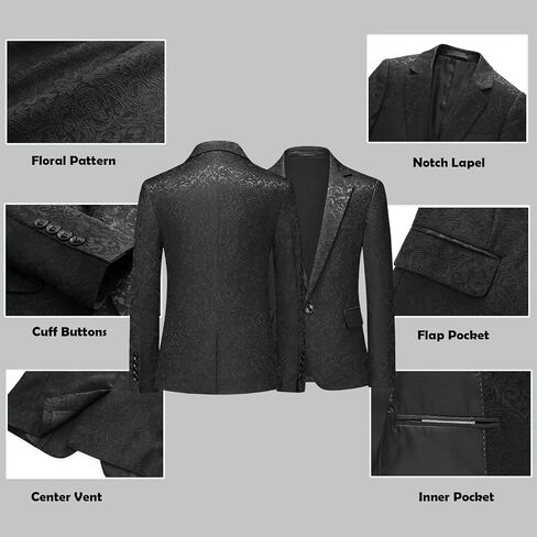 Lamgool Tuxedo Suits for Boys Floral Jacquard Kids Formal Outfit 4-Piece Set with Blazer Shirt Pants Bow tie Prom Wedding in Saudi Arabia