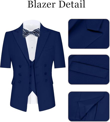 الأولاد بدلة أطفال قصيرة بدلة توكسيدو 6 أجهزة كمبيوتر ملابس ملابس قصيرة الأكمام خاتم الزفاف الدب سترة سترة قميص مع ربطة عنق in Kuwait