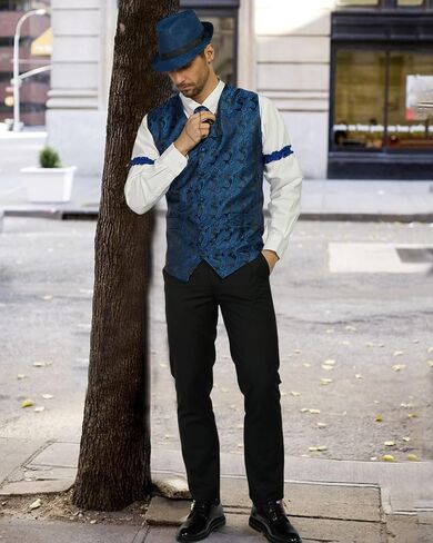 kasahara 1920s Mens Costume Roaring 20s Outfit for Men Gangster Costume Accessories Dress Shirt Vest Fedora Hat 1920s Outfit in Saudi Arabia