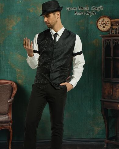 kasahara 1920s Mens Costume Roaring 20s Outfit for Men Gangster Costume Accessories Dress Shirt Vest Fedora Hat 1920s Outfit in Saudi Arabia