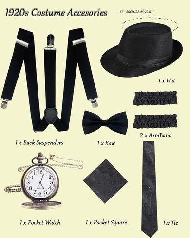 kasahara 1920s Mens Costume Roaring 20s Outfit for Men Gangster Costume Accessories Dress Shirt Vest Fedora Hat 1920s Outfit in Saudi Arabia