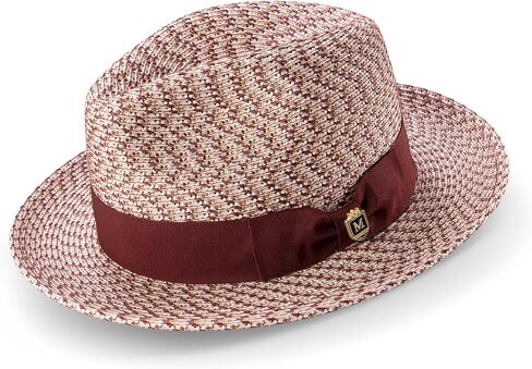 Montique H-96 Men's Porkpie Hat-تصميم خفيفة الوزن كلاسيكية مضفر ، 1 ¾ "حافة ، شريط شريط التوقيع in Kuwait