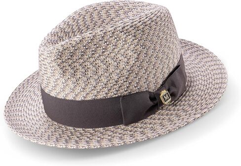 Montique H-96 Men's Porkpie Hat-تصميم خفيفة الوزن كلاسيكية مضفر ، 1 ¾ "حافة ، شريط شريط التوقيع in Kuwait