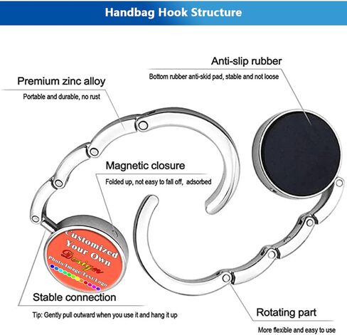 Personalized Purse Hooks Customized Graphics and Text Handbag Hangers Portable and Foldable Custom Unique Bag Hook for Men Mother Girlfriend Women Gifts, Black in Saudi Arabia