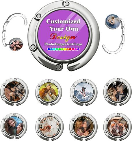 Personalized Purse Hooks Customized Graphics and Text Handbag Hangers Portable and Foldable Custom Unique Bag Hook for Men Mother Girlfriend Women Gifts, Black in Saudi Arabia