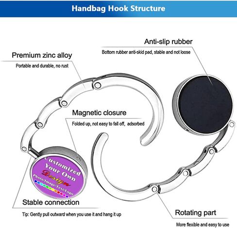 Personalized Purse Hooks Customized Graphics and Text Handbag Hangers Portable and Foldable Custom Unique Bag Hook for Men Mother Girlfriend Women Gifts, Black in Saudi Arabia