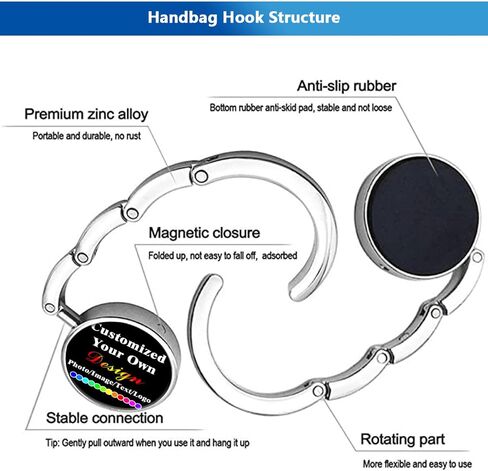 Personalized Purse Hooks Customized Graphics and Text Handbag Hangers Portable and Foldable Custom Unique Bag Hook for Men Mother Girlfriend Women Gifts, Black in Saudi Arabia