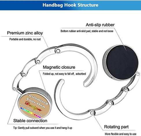 Personalized Purse Hooks Customized Graphics and Text Handbag Hangers Portable and Foldable Custom Unique Bag Hook for Men Mother Girlfriend Women Gifts, Black in Saudi Arabia
