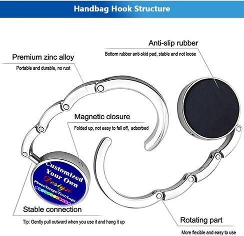 Personalized Purse Hooks Customized Graphics and Text Handbag Hangers Portable and Foldable Custom Unique Bag Hook for Men Mother Girlfriend Women Gifts, Black in Saudi Arabia