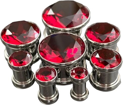PAIR of Stunning Large CZ Red Gem Screw Fit Tunnels - Plugs - Gauges - Body Jewelry in Saudi Arabia