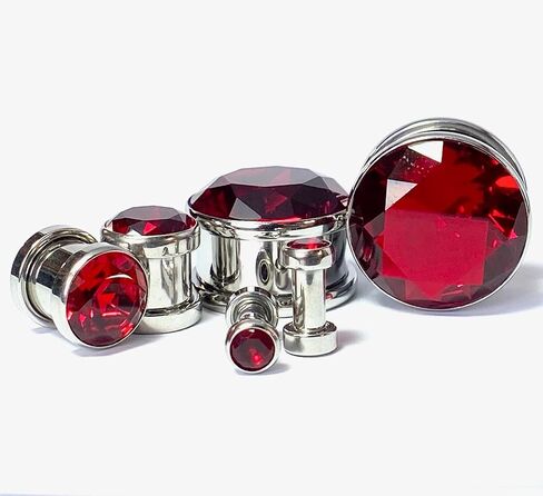 PAIR of Stunning Large CZ Red Gem Screw Fit Tunnels - Plugs - Gauges - Body Jewelry in Saudi Arabia