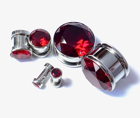 PAIR of Stunning Large CZ Red Gem Screw Fit Tunnels - Plugs - Gauges - Body Jewelry in Saudi Arabia