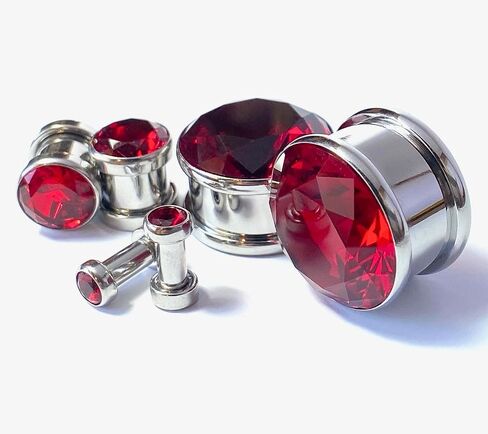 PAIR of Stunning Large CZ Red Gem Screw Fit Tunnels - Plugs - Gauges - Body Jewelry in Saudi Arabia
