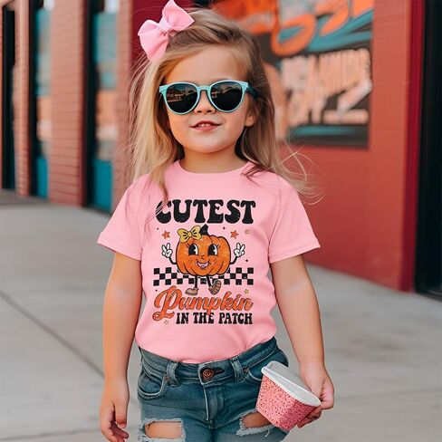 Toddler Girl Halloween Shirt Cutest Pumpkin in The Patch T-Shirt Spooky Season Pumpkin Graphic Short Sleeve Tee Tops in Saudi Arabia