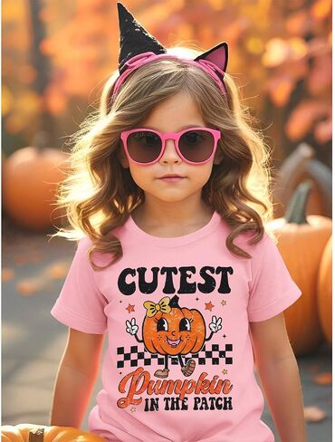 Toddler Girl Halloween Shirt Cutest Pumpkin in The Patch T-Shirt Spooky Season Pumpkin Graphic Short Sleeve Tee Tops in Saudi Arabia