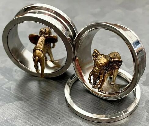 PAIR of Stunning Gold Elephant Screw Fit Tunnels - Gauges - Plugs - Body Jewelry in Saudi Arabia