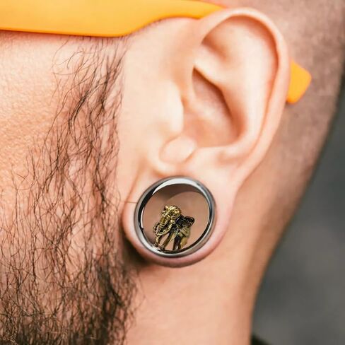 PAIR of Stunning Gold Elephant Screw Fit Tunnels - Gauges - Plugs - Body Jewelry in Saudi Arabia