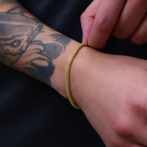 Nuragold 14k حقيقية صفراء الذهب فرانكو مربع 3 مم سلسلة سوار سلسلة القمح (7 "-9") المجوهرات الإيطالية للرجال والنساء in Saudi Arabia