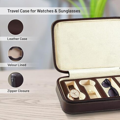 Bey-Berk Custom Personalized Genuine Leather two watches and sunglasses/eyeglasses travel case with form fitting compartments in Saudi Arabia