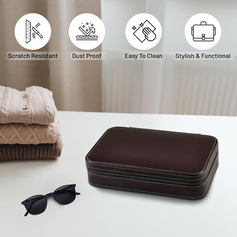 Bey-Berk Custom Personalized Genuine Leather two watches and sunglasses/eyeglasses travel case with form fitting compartments in Saudi Arabia
