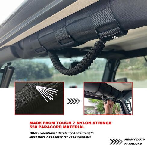 الاستيلاء على مقابض لجيب (الجيش الأخضر) ، قبض على Jeep Wrangler JL JK TJ YJ Gladiator JT 1987-2023 ، Paracord Roll Bar Grab Bandles for Jeep Accessories in Kuwait