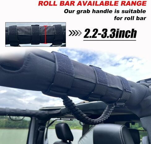 الاستيلاء على مقابض لجيب (الجيش الأخضر) ، قبض على Jeep Wrangler JL JK TJ YJ Gladiator JT 1987-2023 ، Paracord Roll Bar Grab Bandles for Jeep Accessories in Kuwait
