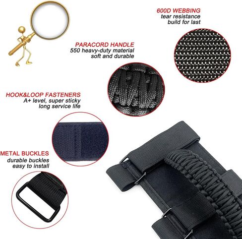 الاستيلاء على مقابض لجيب (الجيش الأخضر) ، قبض على Jeep Wrangler JL JK TJ YJ Gladiator JT 1987-2023 ، Paracord Roll Bar Grab Bandles for Jeep Accessories in Kuwait