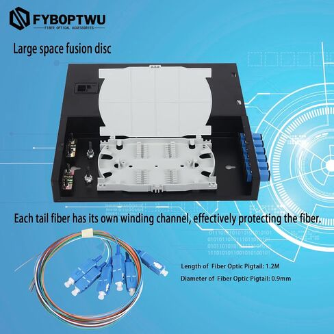 FYBOPTWU-12 Singlemode 12 Port SC-UPC Fiber Optic Rack Mount Enclosure Box & Splice Trays Fiber Cables Kit (Include Pigtail & Couplers), 12 Core LGX Loaded Patch Panel Box fits for 19" Racks Cabinet in Saudi Arabia
