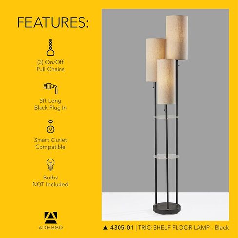 Adesso 4305-22 Trio Floor Lamp, 68.00 x 14.00 x 11.70 inches, Brushed Steel in Kuwait