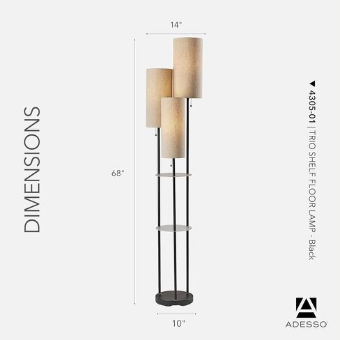 Adesso 4305-22 Trio Floor Lamp, 68.00 x 14.00 x 11.70 inches, Brushed Steel in Kuwait