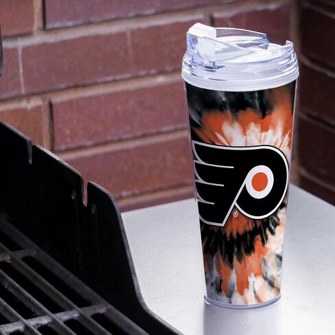 ريكو إندستريز NHL Hockey New York Islanders Team Color Tie Dye 24oz بهلوان أكريليك معدني مع غطاء مفصلي، بهلوان مزدوج الجدار مرخص رسميًا مع قش in Saudi Arabia