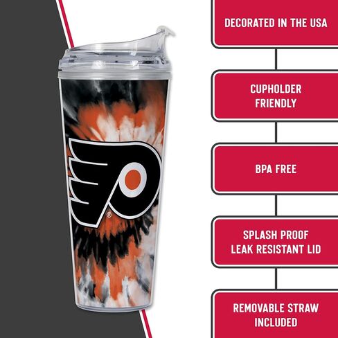 ريكو إندستريز NHL Hockey New York Islanders Team Color Tie Dye 24oz بهلوان أكريليك معدني مع غطاء مفصلي، بهلوان مزدوج الجدار مرخص رسميًا مع قش in Saudi Arabia