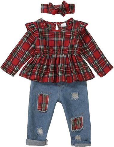 Mioglrie Toddler Baby Girl Clothes 2T 3T 4T 12 18 24 Months Toddler Fall Winter Girls Outfit Jeans Pants Clothing Set in Saudi Arabia