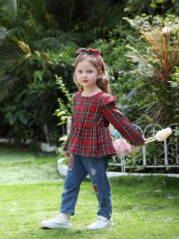 Mioglrie Toddler Baby Girl Clothes 2T 3T 4T 12 18 24 Months Toddler Fall Winter Girls Outfit Jeans Pants Clothing Set in Saudi Arabia