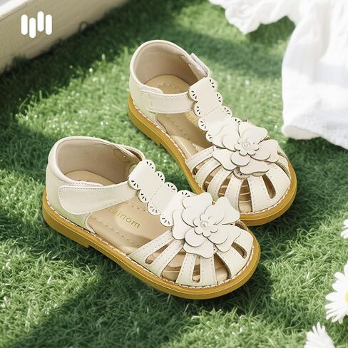 Hehainom Toddler Girls Sandals Closed Toe Flats Dress Sandals Summer Flower Kids Shoes in Saudi Arabia