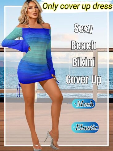Kaei & Shi Sexy Crochet Coverups للنساء ، قبالة فساتين الشاطئ طويلة الأكمام ، بدلة الاستحمام تستر على ملابس العطلة in Saudi Arabia