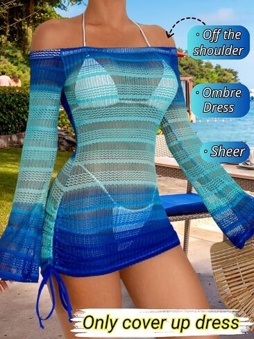 Kaei & Shi Sexy Crochet Coverups للنساء ، قبالة فساتين الشاطئ طويلة الأكمام ، بدلة الاستحمام تستر على ملابس العطلة in Saudi Arabia