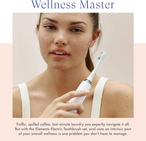 فرشاة أسنان كهربائية بالموجات فوق الصوتية من فانيتي بلانيت إيليمنتس - فضي - عناية متقدمة بالفم مع قاعدة شاحن للتعقيم بالأشعة فوق البنفسجية مع 3 رؤوس بديلة - فعالة بنسبة 99.9% في الحفاظ على نظافة أسنانك in Kuwait