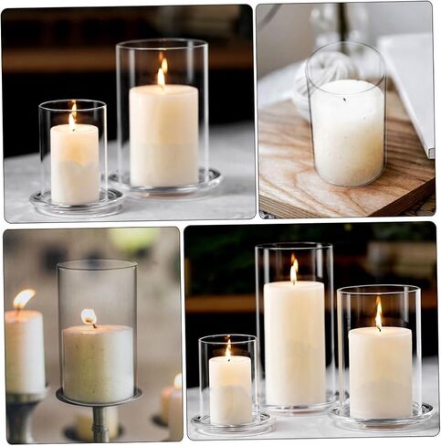 Eringogo Clear Glass Candle حامل الأكمام ذات الأكمام الأسطوانية ظلال إعصار للشموع الشمسية الأنيقة ديكور المنزل لحفلات الزفاف المآدب الأنيقة الشفافة in Kuwait