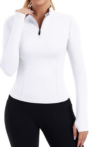 Zhenwei Womens Prockit Tops Long Sleeve Quarter Zip Pullover Quick Dry Grid Shirt Athletic Slim Fit Tops Gym Gym Tops in Kuwait