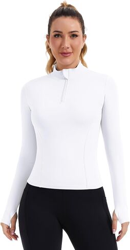 Zhenwei Womens Prockit Tops Long Sleeve Quarter Zip Pullover Quick Dry Grid Shirt Athletic Slim Fit Tops Gym Gym Tops in Kuwait