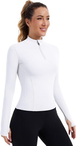 Zhenwei Womens Prockit Tops Long Sleeve Quarter Zip Pullover Quick Dry Grid Shirt Athletic Slim Fit Tops Gym Gym Tops in Kuwait