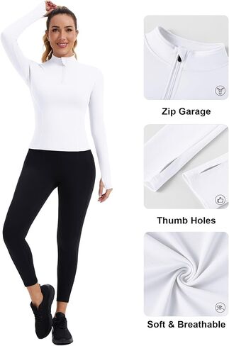 Zhenwei Womens Prockit Tops Long Sleeve Quarter Zip Pullover Quick Dry Grid Shirt Athletic Slim Fit Tops Gym Gym Tops in Kuwait